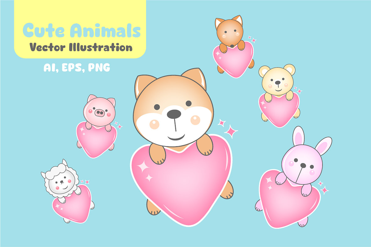 Cute Animals vector illustration, an Object Graphic by VL Shop (Photo 3 of 3)