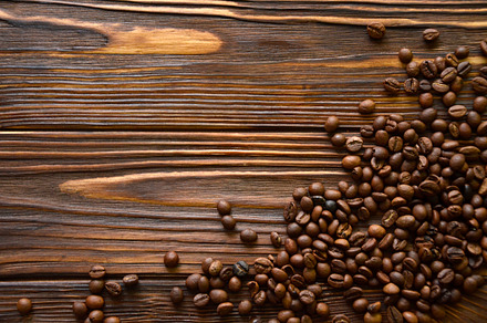 Coffee beans on wood background featuring background, vintage, and coffee, a Food & Drink Photo by velychko.ua