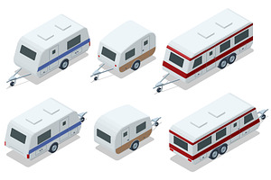 An isometric set of various camper, an Object Illustration by Golden Sikorka