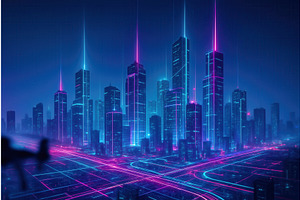 A futuristic cityscape at night, an Object Illustration by Sergey Kotenev