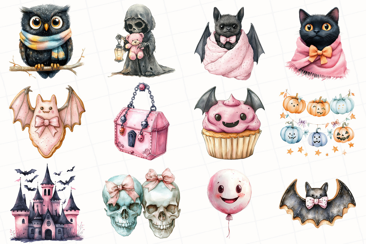 Watercolor Sweet Halloween Clipart, an Illustration by OK Design (Photo 3 of 5)