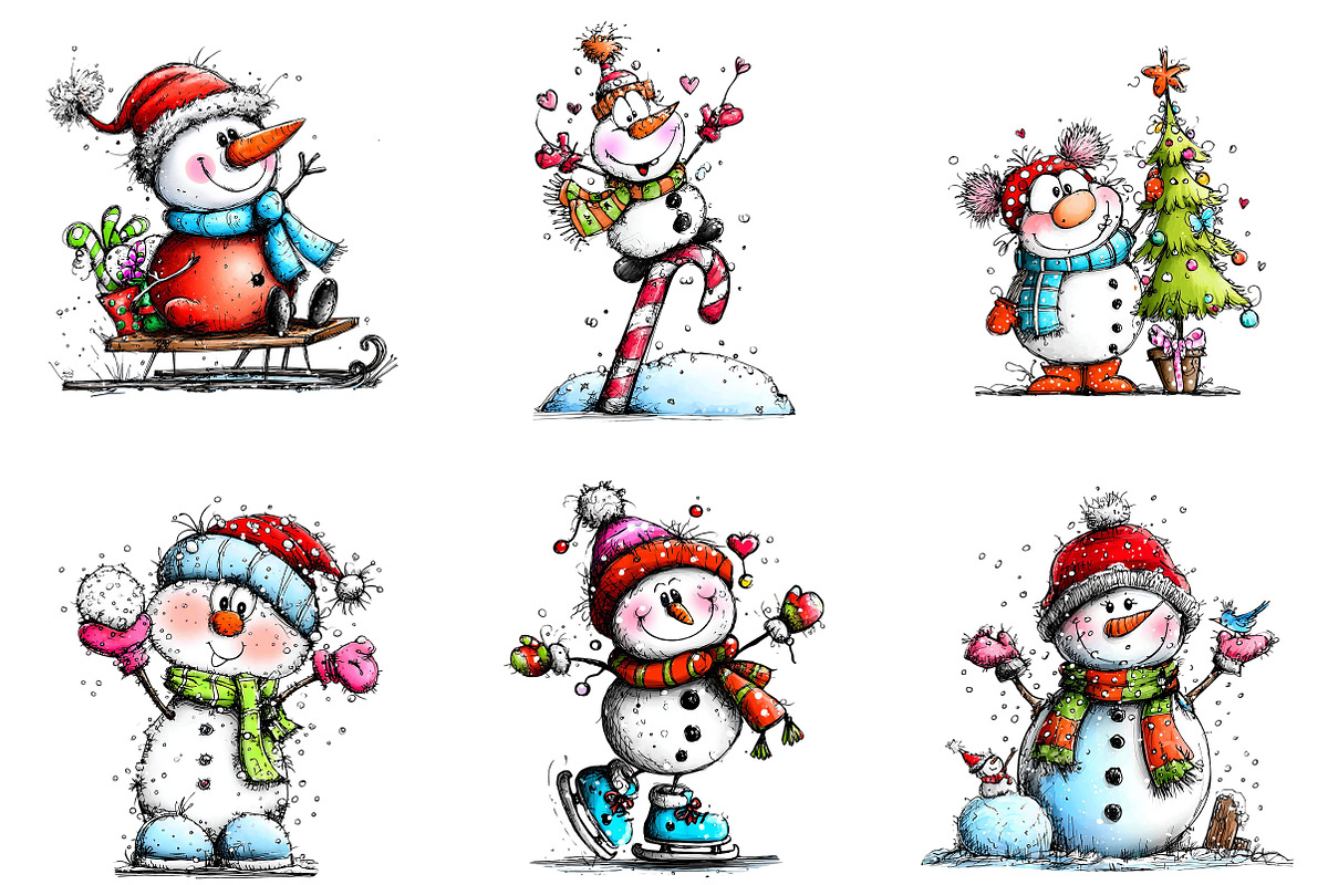 Funny Christmas Snowman Clipart, an Illustration by Craft Nest (Photo 5 of 7)