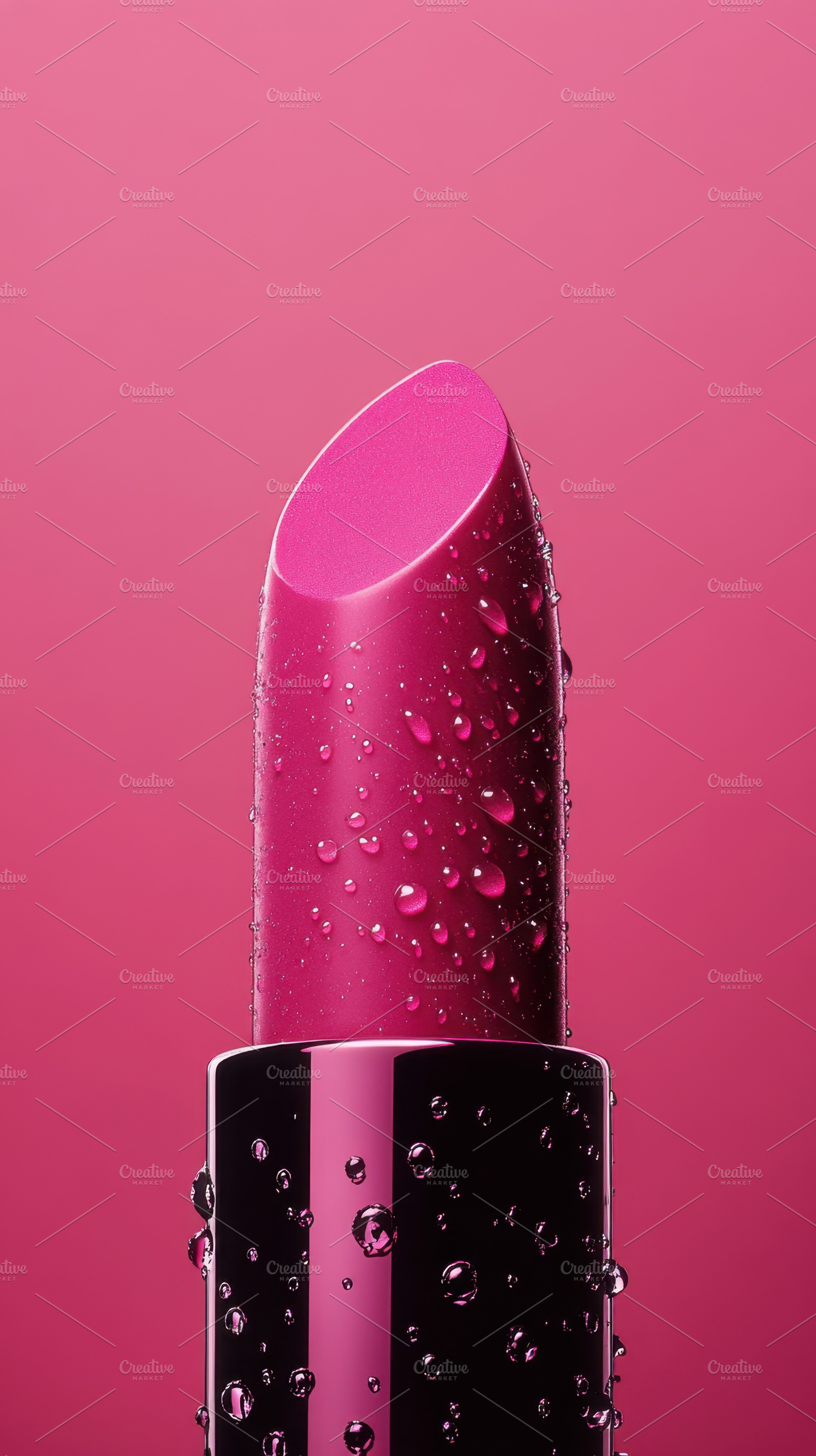 Vibrant pink lipstick with droplets, a Photo by Beautiful things