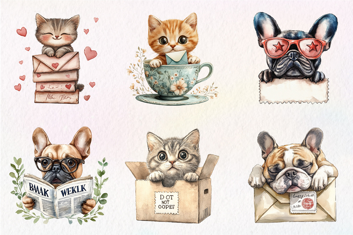 Funny Dog and Cat Postage Stamps, an Illustration by CreationArt (Photo 8 of 9)