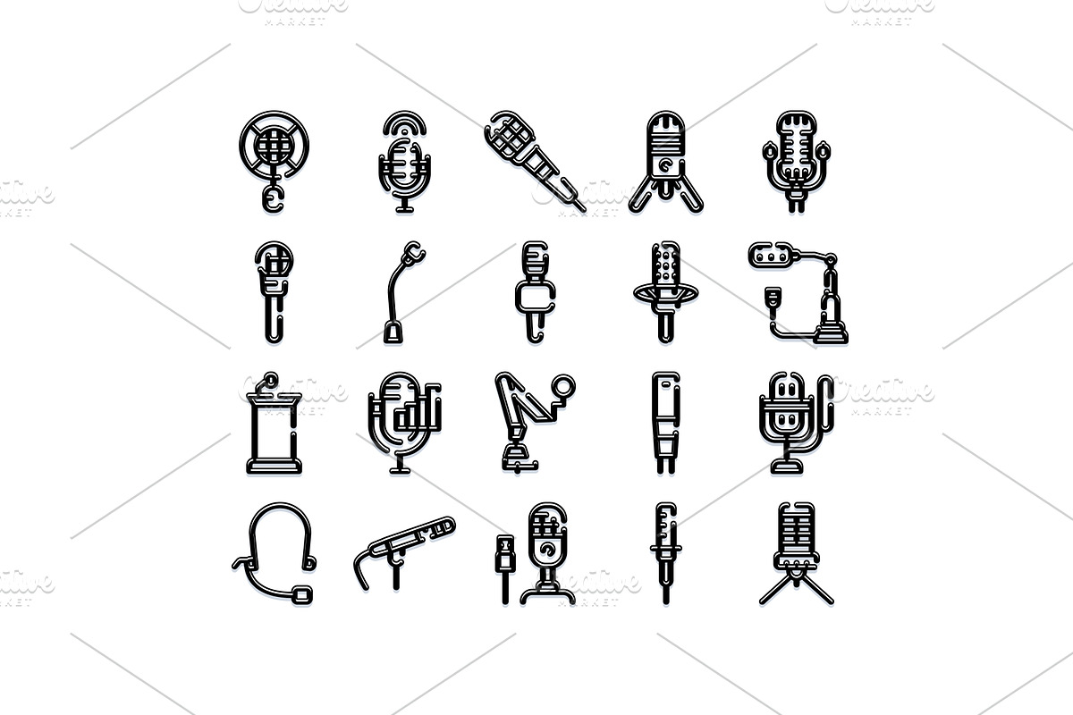 Microphone icon set for audio, a Technology Illustration by pikepicture