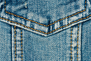 Close up view of blue denim pocket