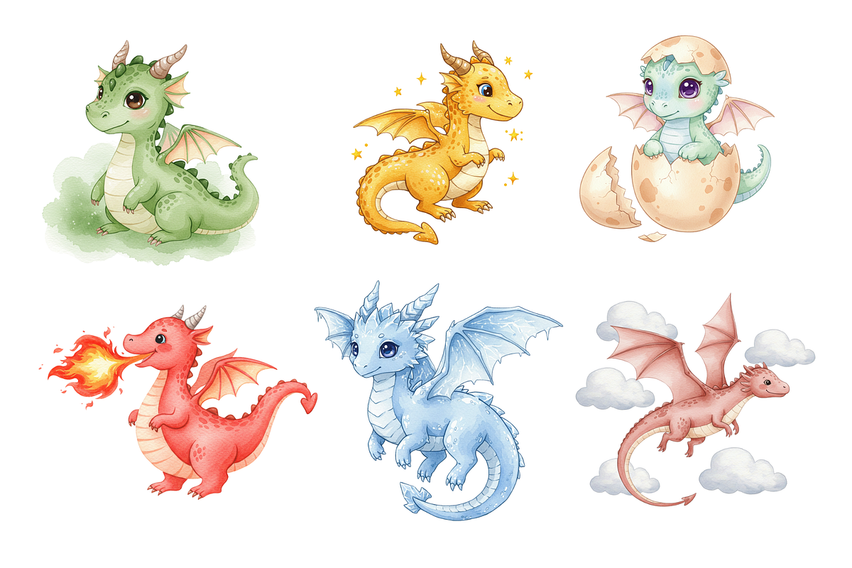 Watercolor Dragons Clipart, an Animal Illustration by BerryPieArt (Photo 2 of 4)