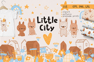 Little city. Cute bunny