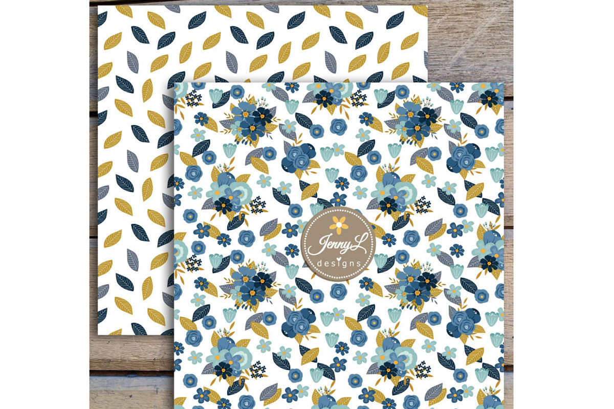 Navy Blue Floral Digital Papers, a Pattern Graphic by JennyL Designs (Photo 2 of 4)