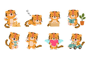Funny tigers. Cartoon tiger various, an Animal Illustration by Valerie Bodnar