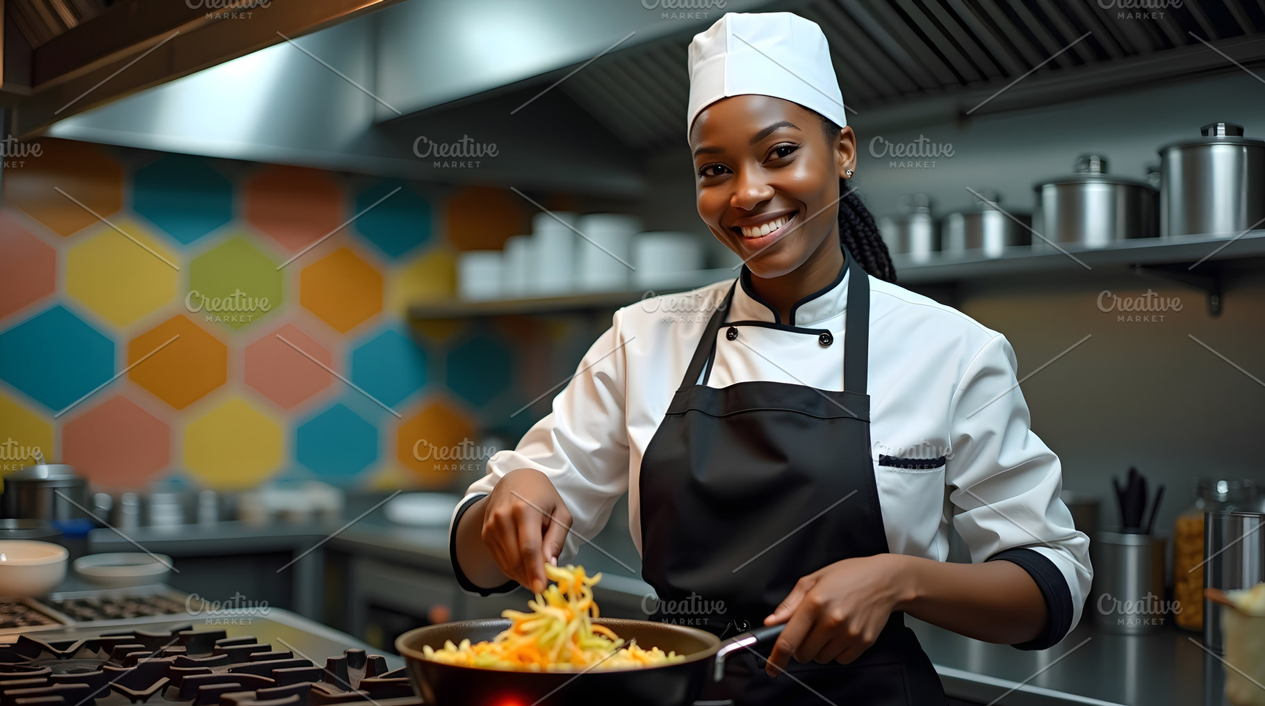 Smiling Chef Cooking Vegetables, a Food & Drink Photo by Stock Shape