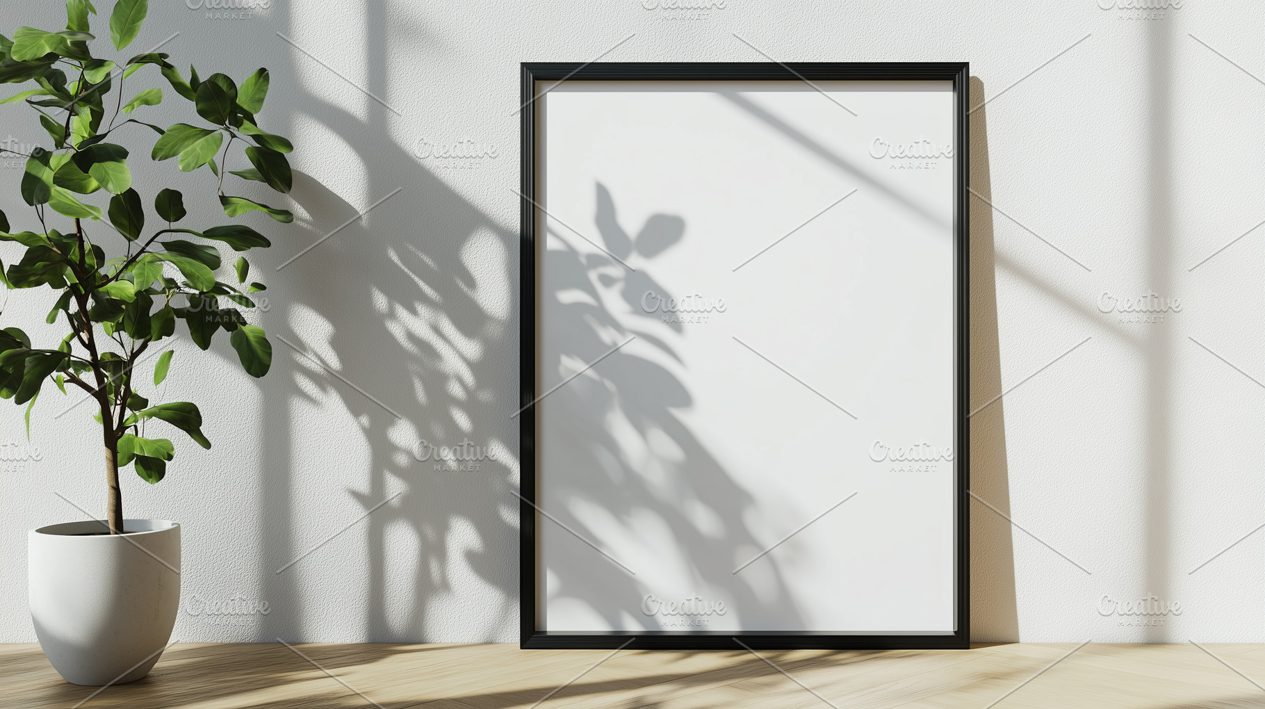 Poster frame mockup leaning against, a Background Photo by MistyDay