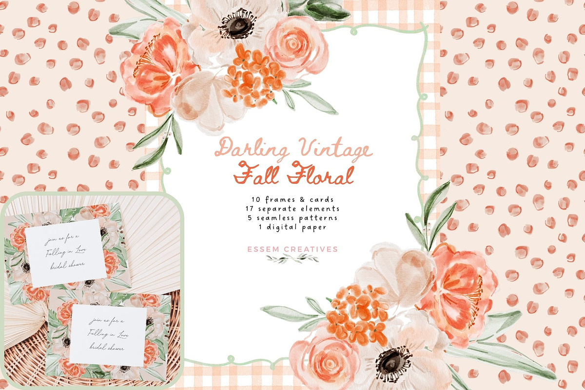Boho Fall Floral Watercolor Clipart, a Background Graphic by Essem Creatives (Photo 1 of 9)