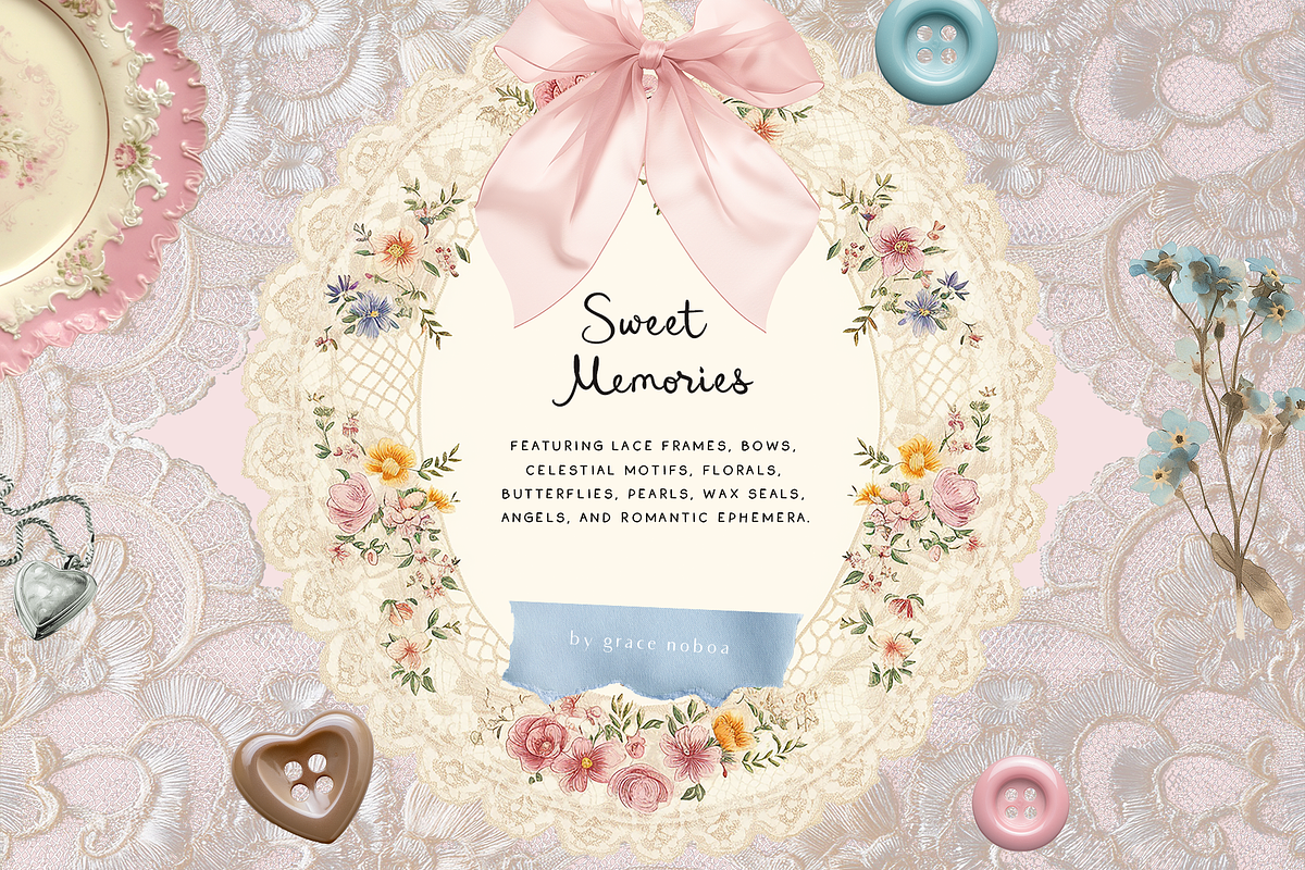 Vintage collage scrapbook lace bows, an Object Graphic by Grace Noboa Illustrations (Photo 9 of 15)