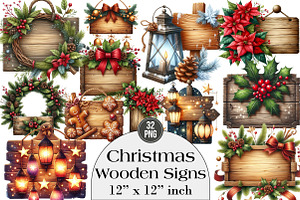 Christmas Wooden Signs Clipart, an Illustration by DreamArtGraphic