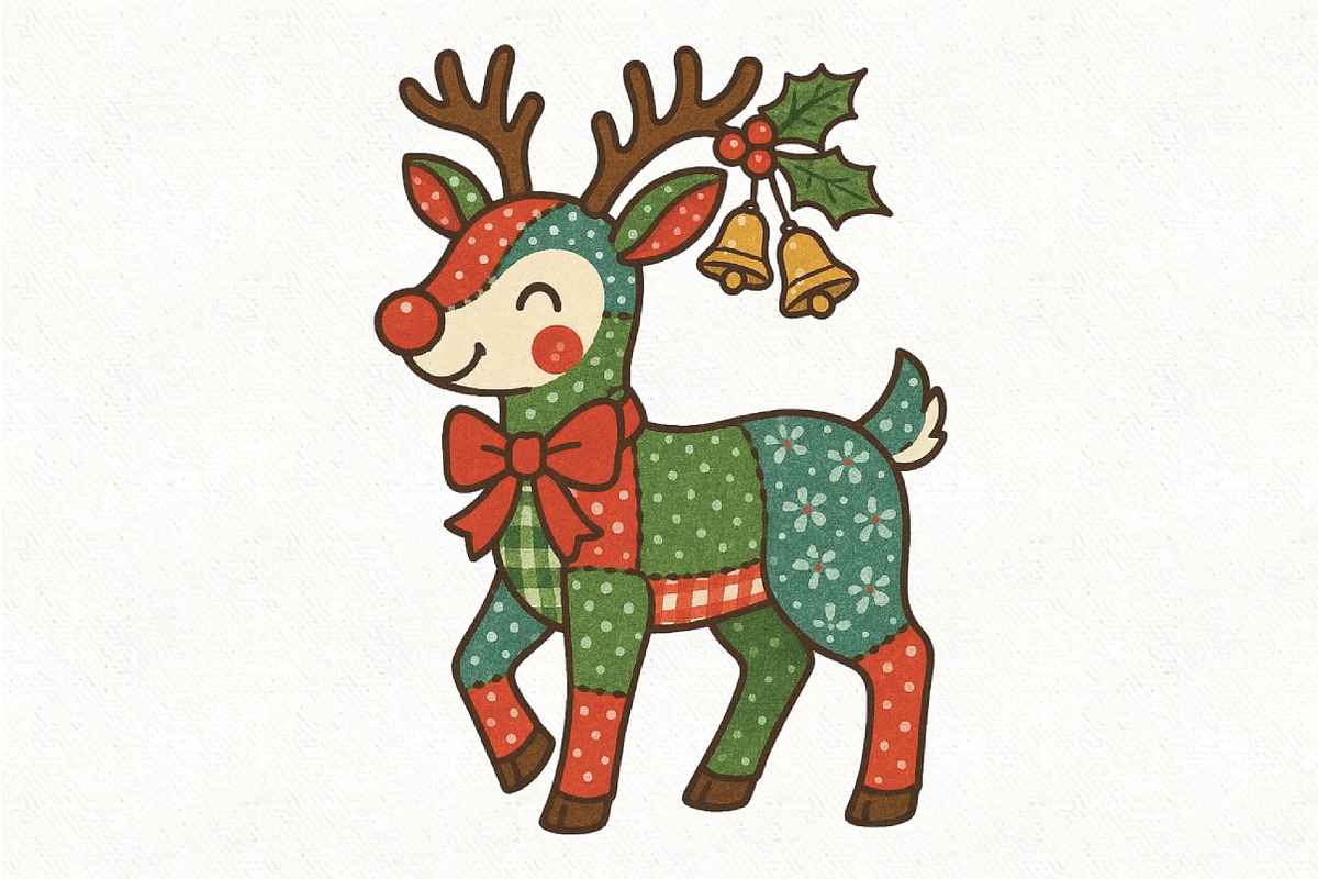 Patchwork Christmas Reindeer Preppy, an Illustration by CraftArtStudio (Photo 1 of 4)