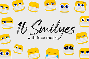 16 Smiley Emoji Icons with face mask
