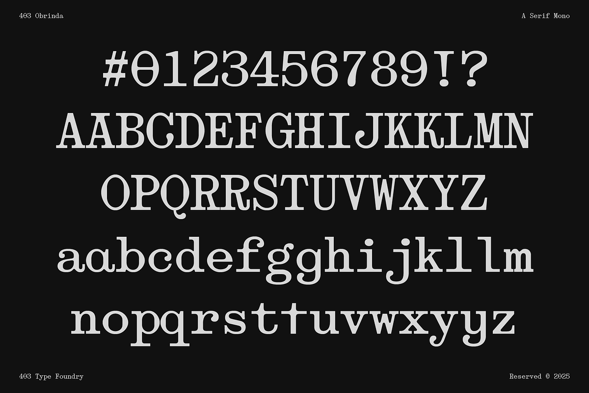 403 Obrinda - Serif Mono, a Serif Font by 403 Type Foundry (Photo 5 of 15)