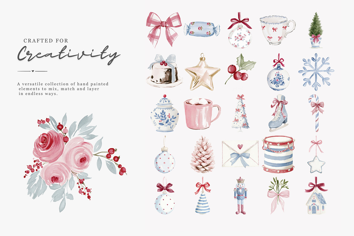 Grandmillennial Christmas Clipart, a Decorative Illustration by Patishop Art (Photo 12 of 14)