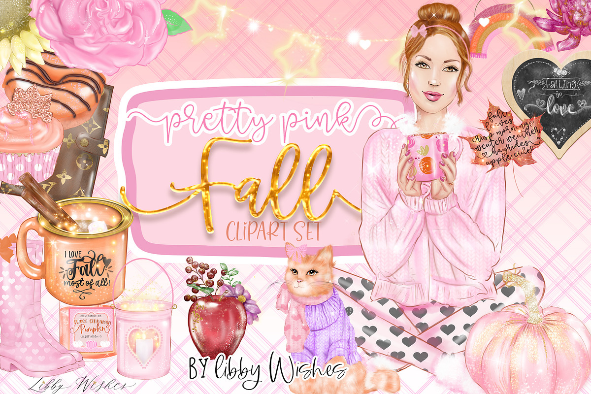 Pink Fall Autumn clipart, an Illustration by Libby Wishes (Photo 1 of 6)