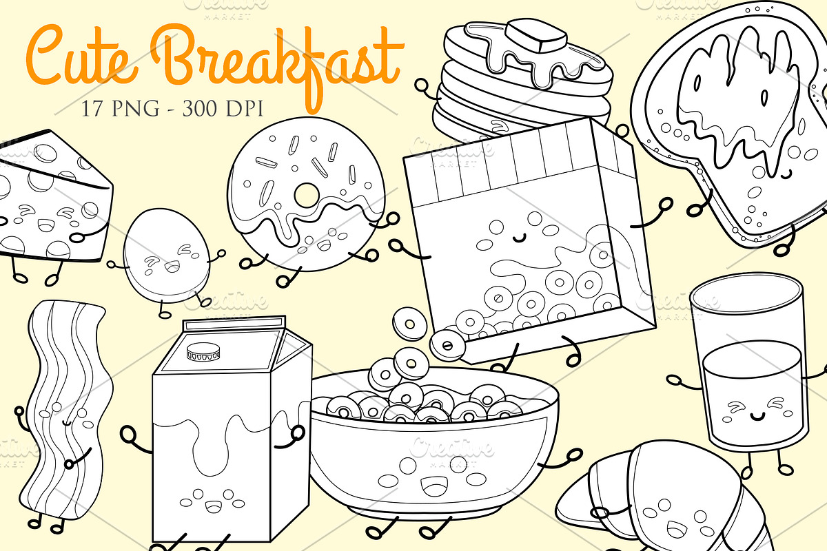 Breakfast Menu Food Digital Stamp, a Decorative Illustration by Peekadillie Art (Photo 1 of 3)