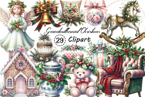 Grandmillennial Christmas Clipart, an Illustration by Creative Art