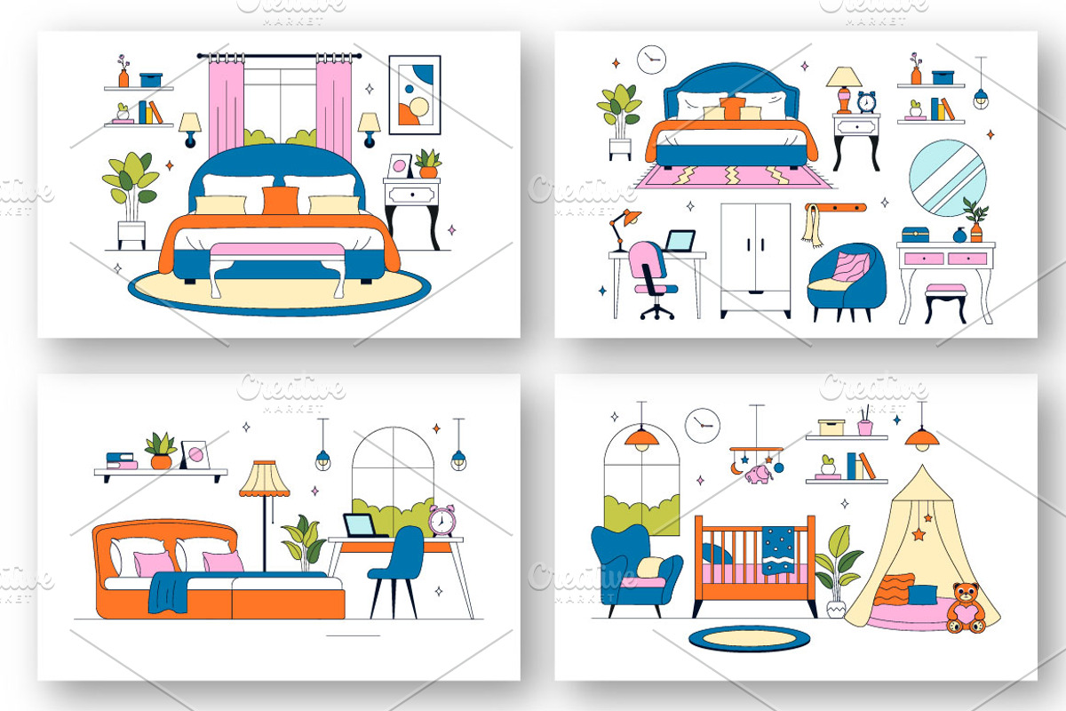 10 Bedroom Vector Illustration, a Decorative Illustration by denayunebgt (Photo 3 of 4)