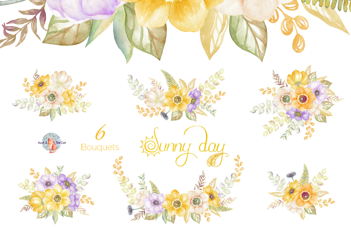 Sunny Day Watercolor Clipart, an Illustration by AurAandTheCat (Photo 2 of 5)