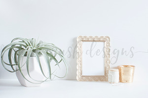 Simple gold frame & candle photo featuring styled stock photography, styling