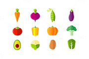Fresh vegetables flat style set, an Icon by Teneresa (Thumbnail 1 of 3)