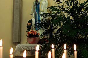 Church interior with a statue of the Madonna, a School & Education Photo by Bepslabor