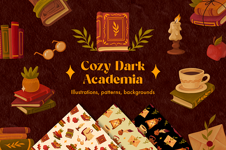 Cozy Dark Academia Clipart - Books