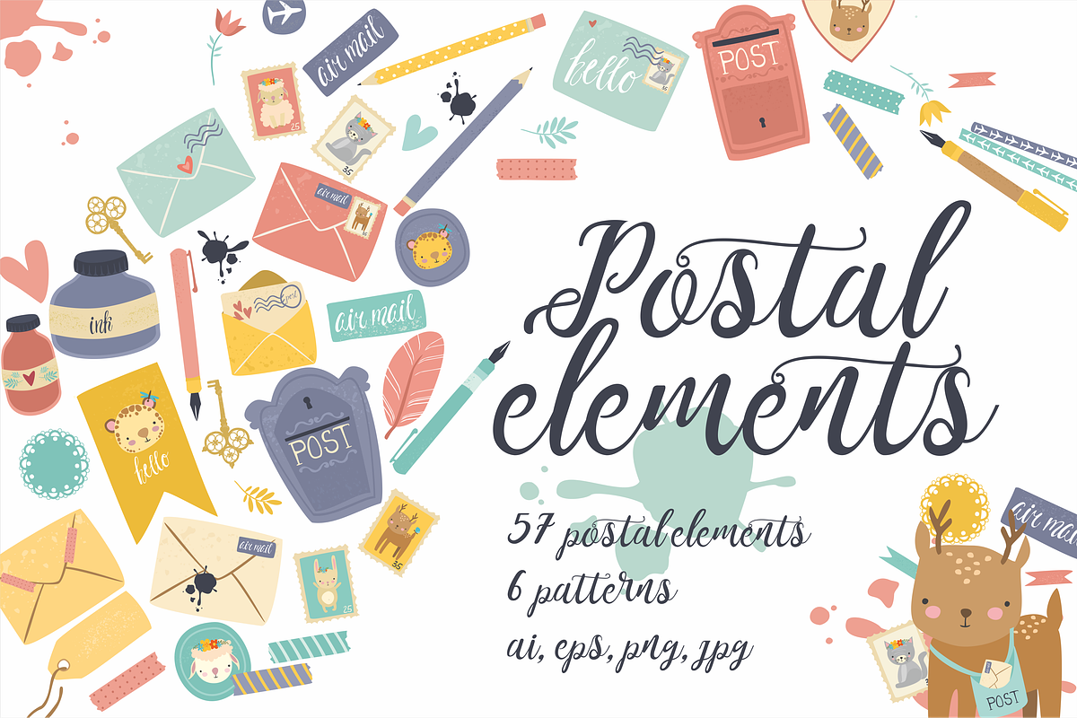 Postal elements set, an Animal Illustration by Lesya Skripak (Photo 1 of 4)