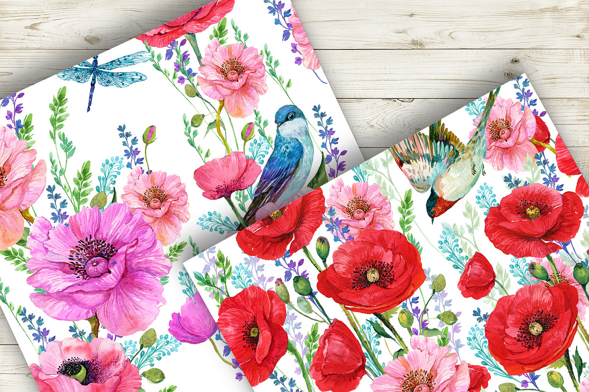 Poppies Flowers, Seamless patterns, a Wallpaper Graphic by NickMitrushov (Photo 10 of 11)