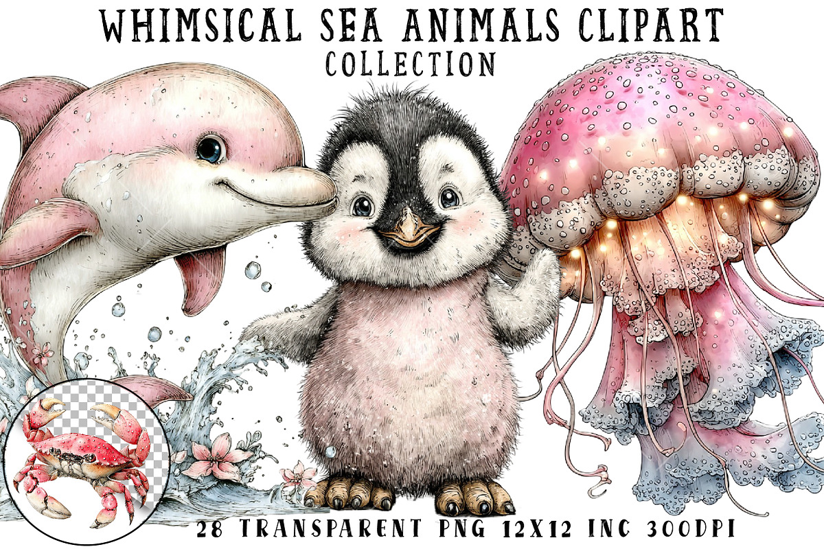 Whimsical Sea Animals Clipart, an Illustration by OK Design (Photo 1 of 6)