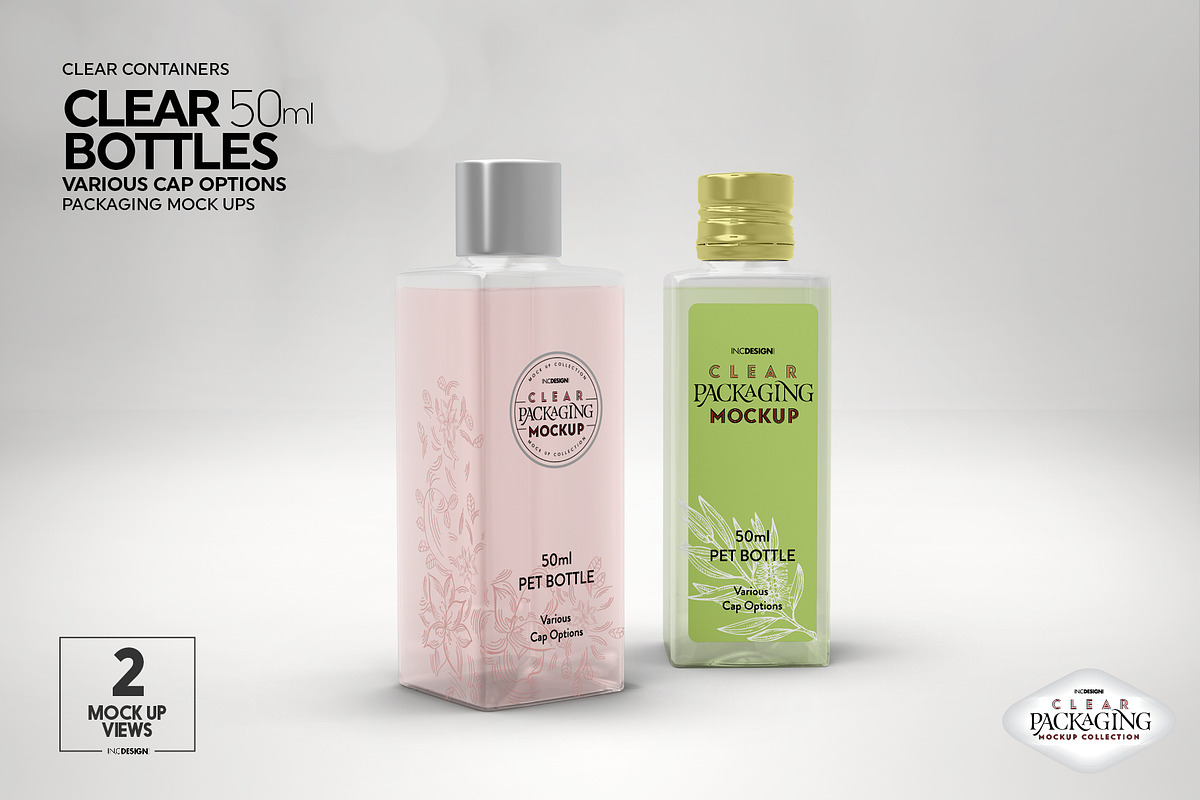 Clear 50ml PET Bottles Mockup, a Packaging Mockup by INCDesign (Photo 2 of 10)