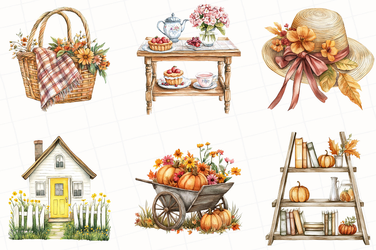 Watercolor Floral Autumn Clipart, an Illustration by OK Design (Photo 5 of 5)