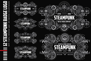 12 Steampunk badge logo