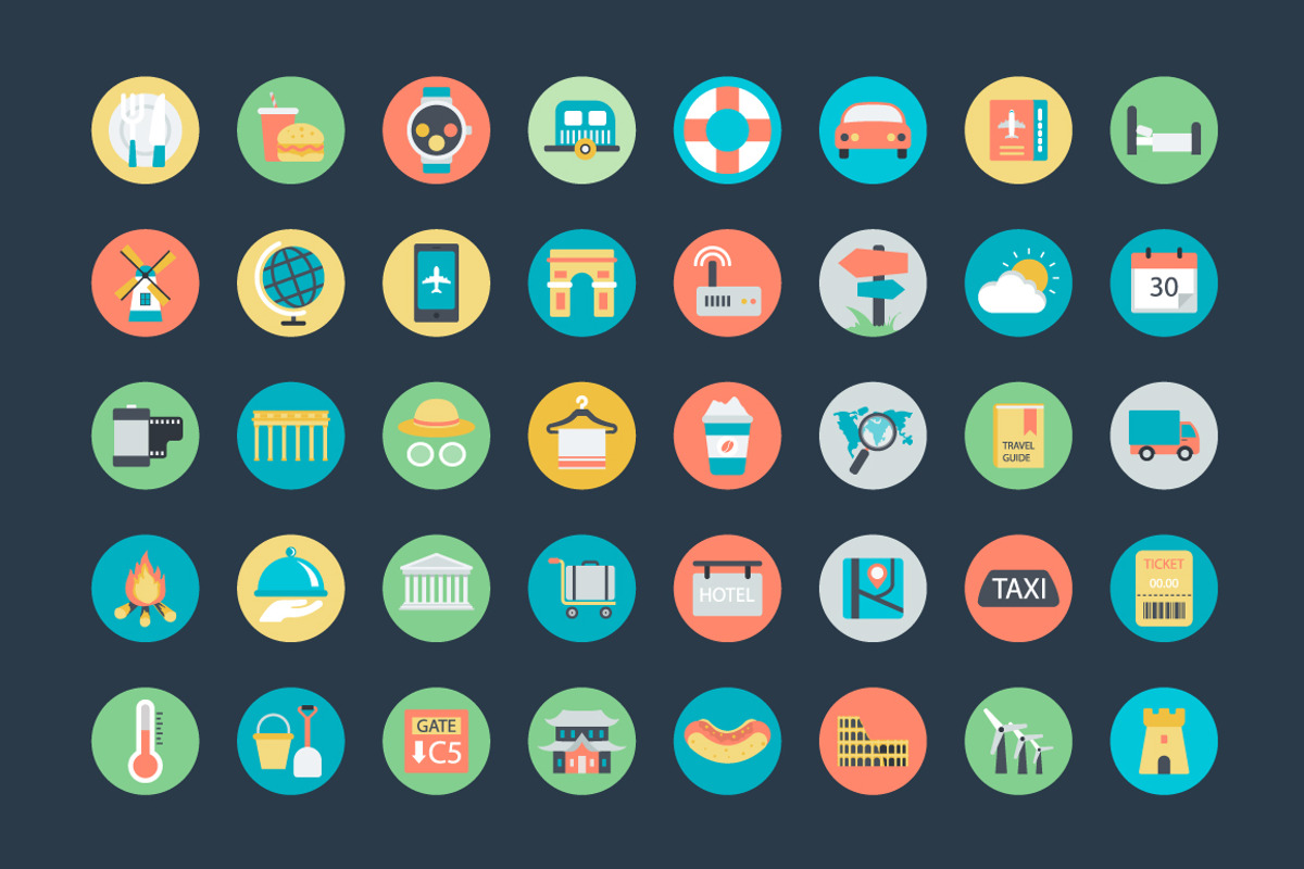 100+ Flat Travel Icons, a Duotone Icon by Vectors Market (Photo 3 of 4)