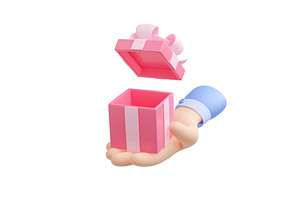 3d Render Hand Holding Open Gift Box