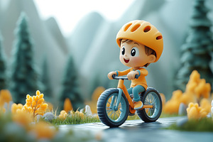 Child riding a bicycle through a col, a Photo by Tanuart