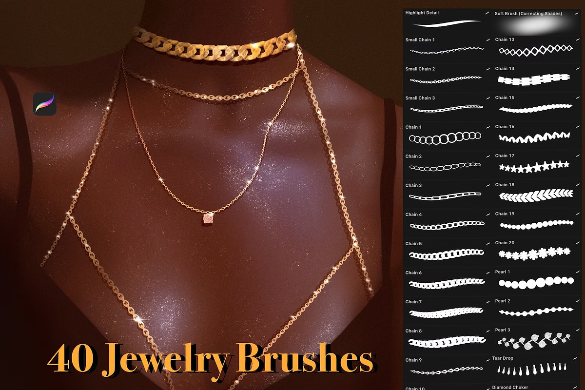 Jewelry Brushes for Procreate App, a Brush Add-On by NaomiArts (Photo 1 of 8)