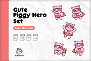 Cute Piggy Hero Set., an Animal Illustration by Isnanstuff (Thumbnail 1 of 2)