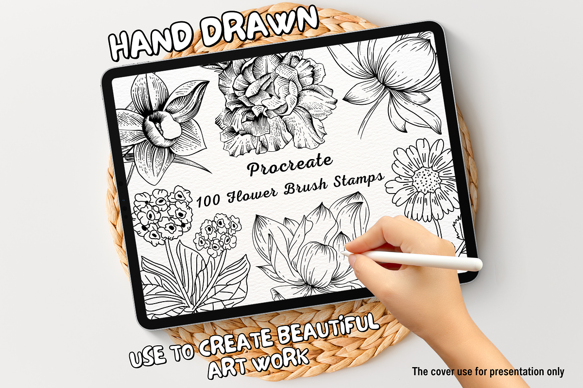 100 Flower Procreate Stamps, a Brush Add-On by Painter Creative Books