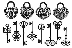 Black vintage keys icons. Stylized, an Object Illustration by YummyBuum