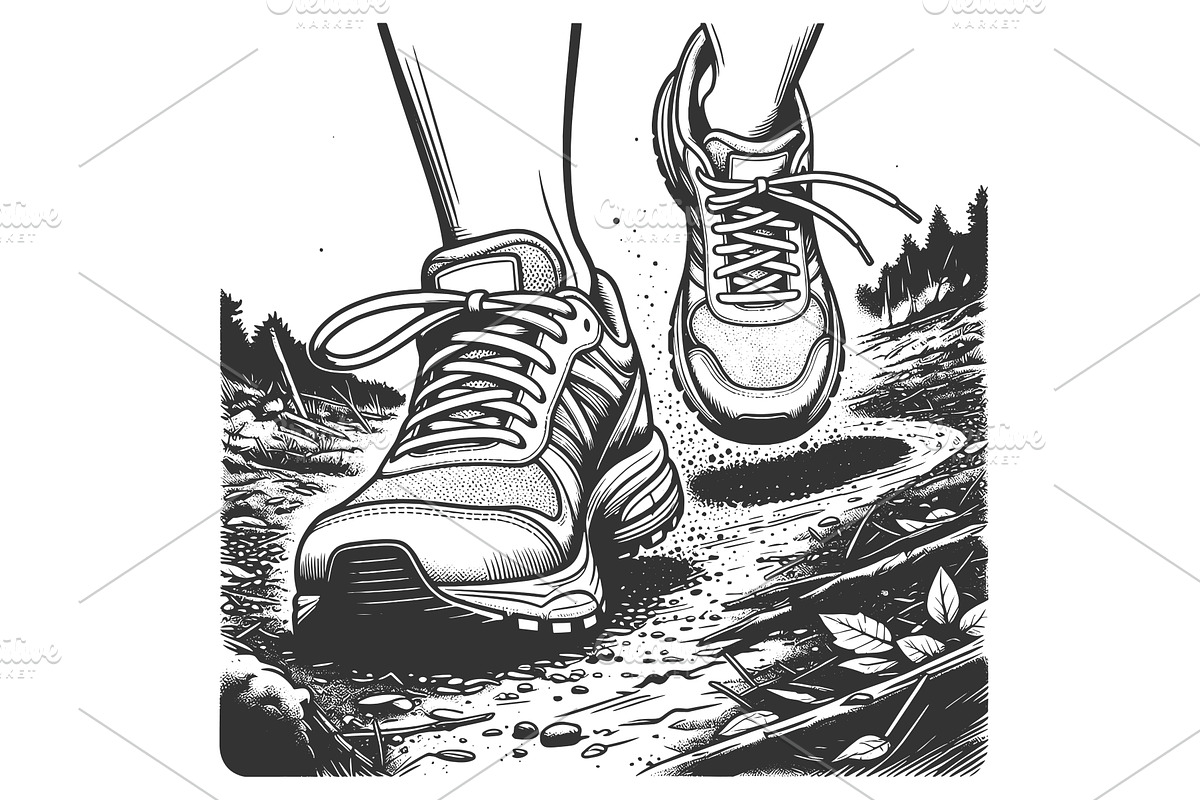 Trail Running Shoes on Forest Path, a Sport Illustration by AlexArt