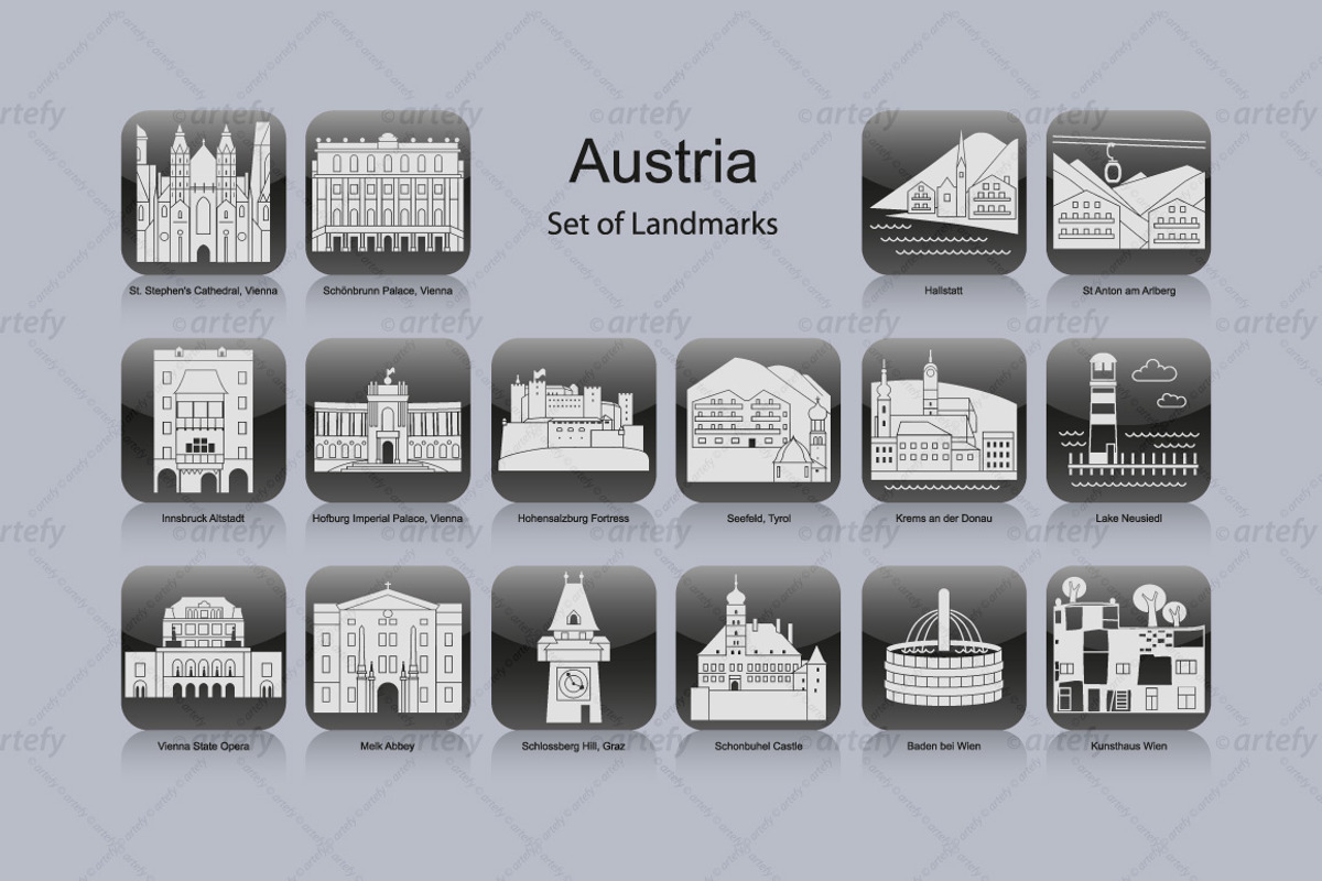 Austria landmark icons (16x), an Icon by Artefy's Graphic Bar (Photo 1 of 2)