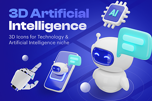 Artificial Intelligence 3D Icon Set, an Object 3D Model by Illustraly Design
