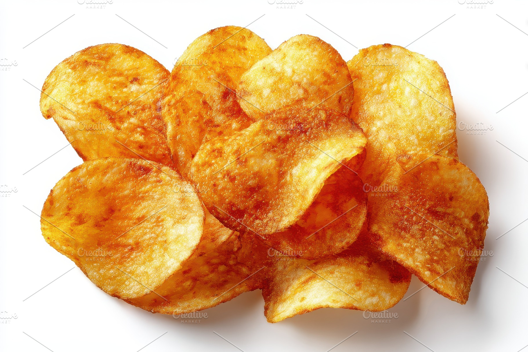 Crispy golden potato chips delicious, a Photo by Pixeness Studio