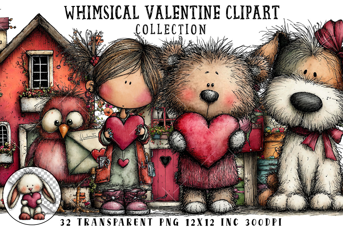 Whimsical Valentine Clipart, an Illustration by OK Design (Photo 1 of 6)
